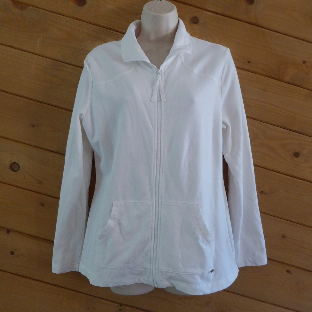 Soma Live Lounge Wear White Full Zip Long Sleeve Cotton Blend Sweatshirt Jacket